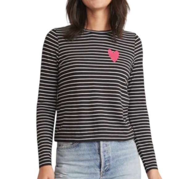 Marine Layer Chloe Top Black White Stripe Heart Shirt Soft Long Sleeve Jersey - Picture 1 of 10